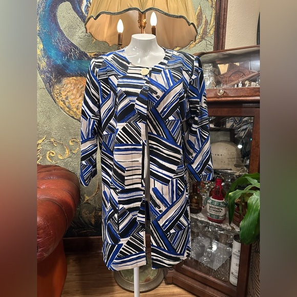 NWOT KASPER Elegant Blue and Black Long Sleeve  BLAZER one button - Picture 1 of 11